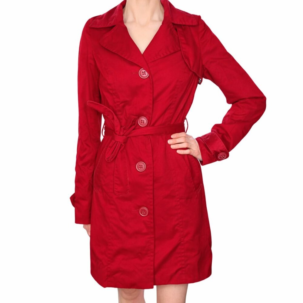 Costa Blanca Red Belted Trench Coat Size 4